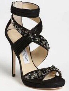 Jimmy Choo Black Crystal-Embellished Strappy High Heel Sandal